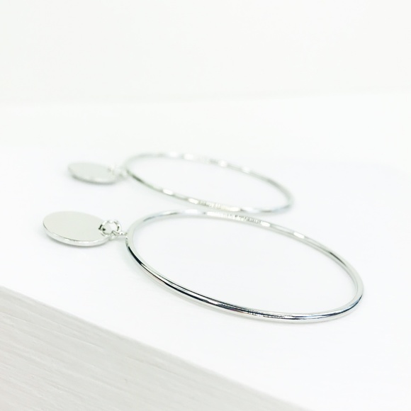 Silver Circle Drop Hoops - Picture 8 of 8